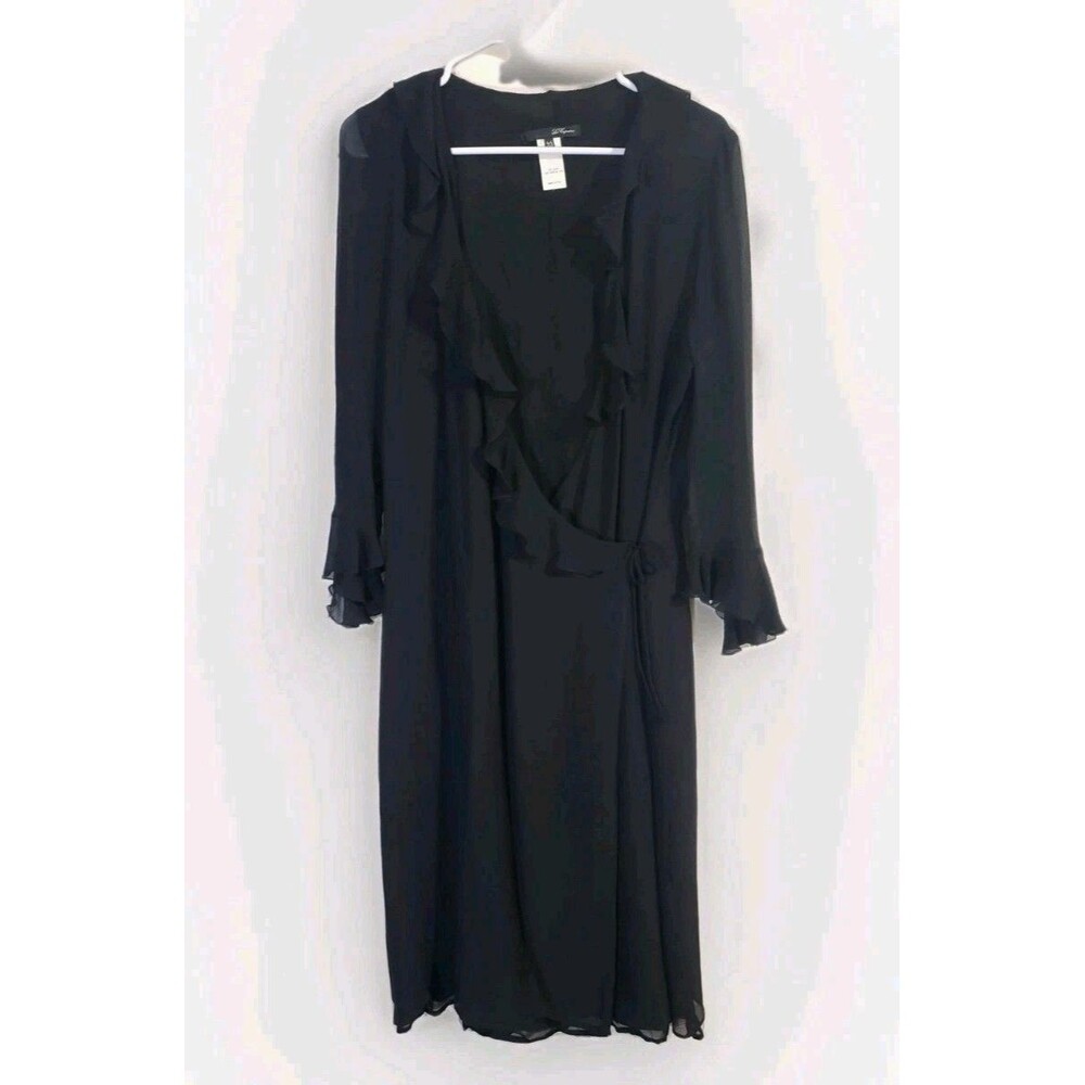 Vintage Les Copains 100% Silk Dress Made In Italy Size IT 44 (US 8) Ruffle Black